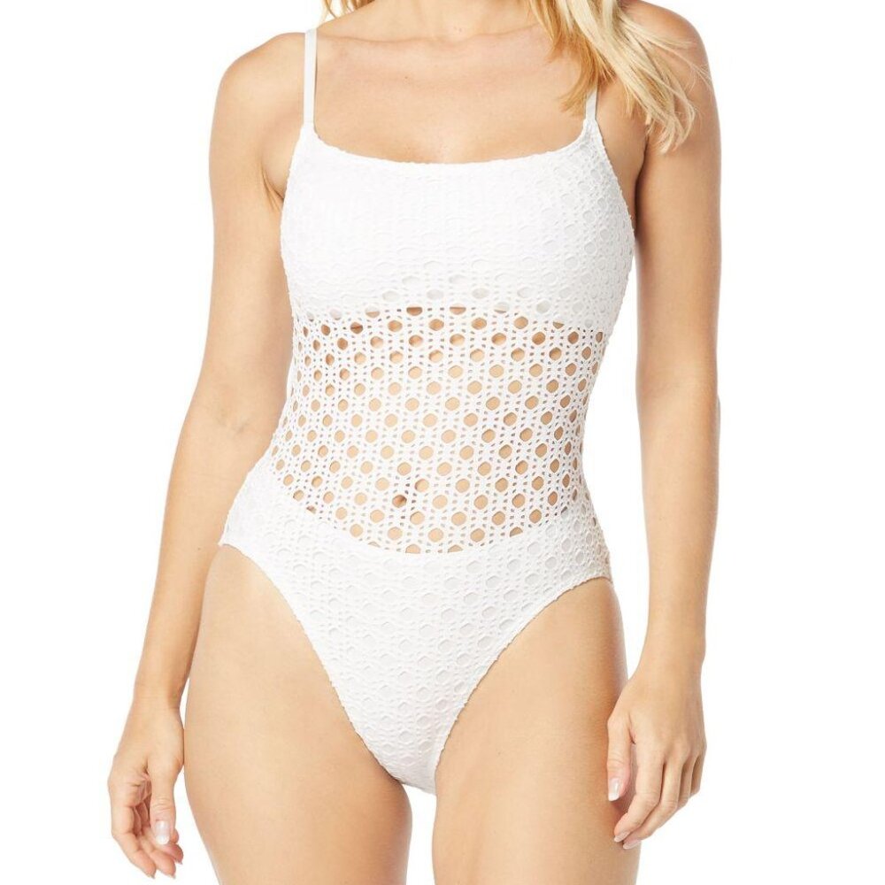 Carmen Marc Valvo Womens Crochet One-Piece Swim White